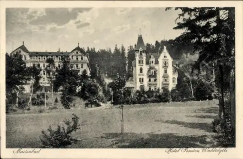Ak Mariánské Lázně Marienbad Region Karlsbad, Hotel Pension Waldidylle