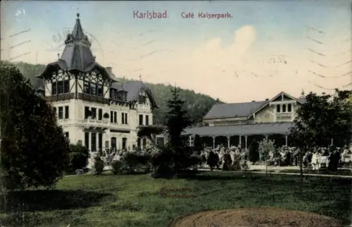 Ak Karlovy Vary Karlsbad Stadt, Café Kaiserpark