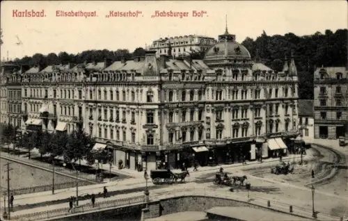 Ak Karlovy Vary Karlsbad Stadt,  Elisabethquai, Kaiserhof, Habsburger Hof