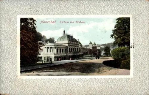 Ak Mariánské Lázně Marienbad Region Karlsbad, Kurhaus mit Neubad