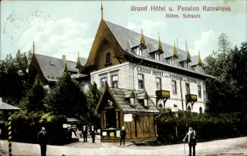 Ak Hřensko Herrnskretschen Elbe Reg. Aussig, Grand Hotel Rainwiese