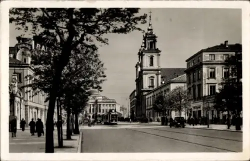Ak Warszawa Warschau Polen, Krakowskie Przedmieście, Krakauer Vorstadt,  Krakauerstr., Straßenbah