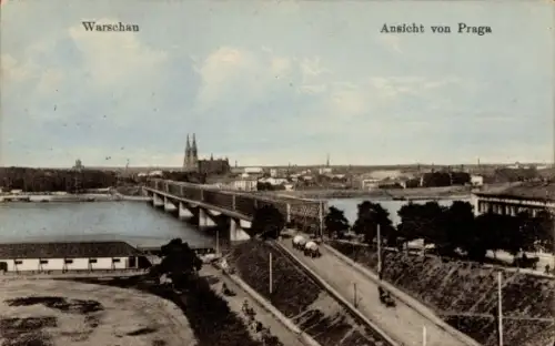Ak Praga Warszawa Warschau Polen,  Ansicht von Praga, Brücke