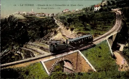 Ak La Turbie Alpes Maritimes,  Zahnradbahn Monte Carlo, Le Grand Cintre