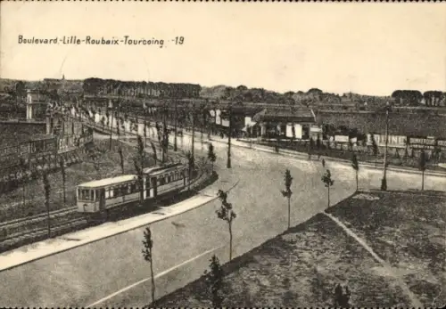 Ak Tourcoing Nord, Boulevard-Lille-Roubaix, Straßenbahn