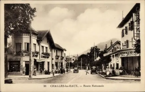 Ak Challes les Eaux Savoie, Nationalstraße, Restaurant