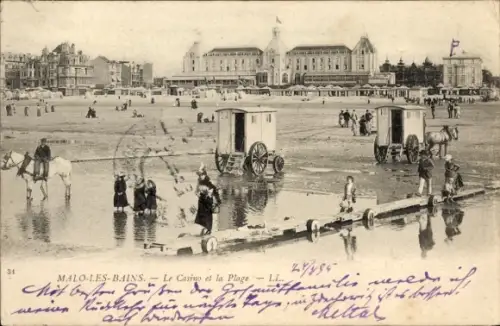 Ak Malo les Bains Nord, Strand, Casino, Badewagen