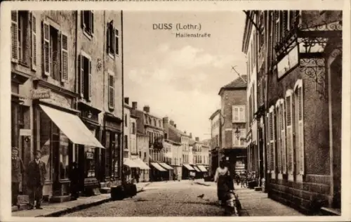 Ak Dieuze Duss Duß Lothringen Moselle,  Hallenstraße, Gudath (Geschäftsname)