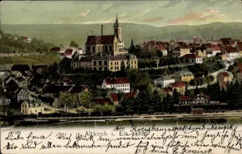 Ak Altkirch Elsass Haut Rhin, Altkirch i. Els., Kirche, Ortsansicht