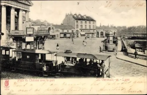 Ak Saint Germain en Laye Yvelines, Schlossplatz mit Bahnhof, Straßenbahn