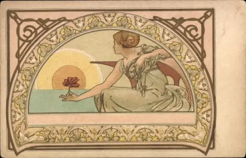 Jugendstil Künstler Ak Alfons Mucha, Frauenbildnis