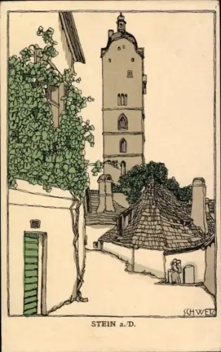 Künstler Ak Schwetz, Stein an der Donau Krems an der Donau Niederösterreich, Wiener Werkstätte 724