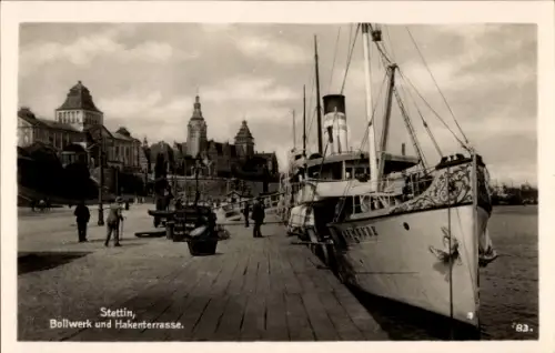 Ak Szczecin Stettin Pommern, Bollwerk und Hakenterrasse, Dampfer Swinemünde