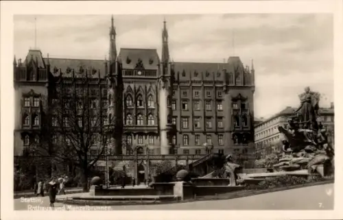 Ak Szczecin Stettin Pommern, Rathaus und Manzelbrunnen