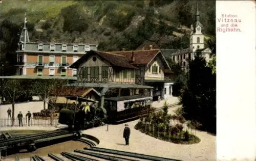 Ak Vitznau Kt. Luzern Schweiz, Station, Rigibahn, Drehgleis
