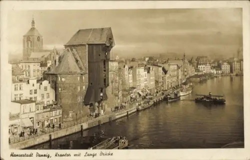 Ak Gdańsk Danzig, Krantor mit  Langer Brücke