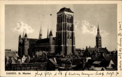Ak Gdańsk Danzig, Blick auf die St. Marien Kirche, Teilansicht der Stadt