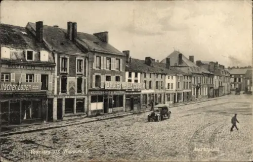 Ak Vouziers Ardennes, Marktplatz, Deutsche Bierquelle, Deutscher Laden