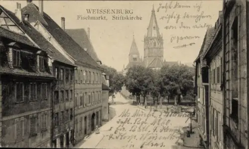 Ak Wissembourg Weissenburg Weißenburg Elsass Bas Rhin,  Fischmarkt, Stiftskirche