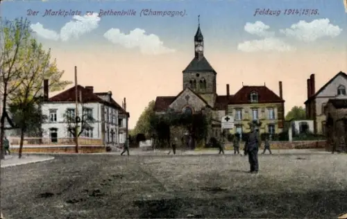 Ak Betheniville Marne, Marktplatz  Kirche, Feldzug 1914/15/16