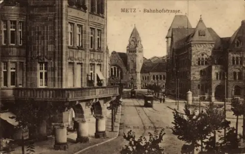 Ak Metz Moselle,  Bahnhofstrasse, Bahnhof, G. Forster