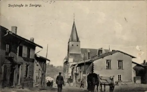 Ak Savigny Rhône, Dorfstraße, Kirche