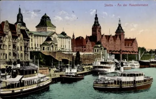 Ak Szczecin Stettin Pommern, an der Hafenterrasse