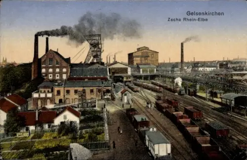 Ak Gelsenkirchen im Ruhrgebiet, Partie an der Zeche Rhein Elbe