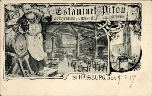 Ak Strasbourg Straßburg Elsass Bas Rhin, Estaminet Piton, Münchener Augustinerbräu