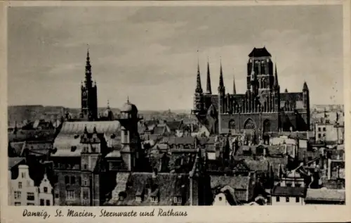 Ak Gdańsk Danzig, St. Marienkirche, Rathaus, Sternwarte