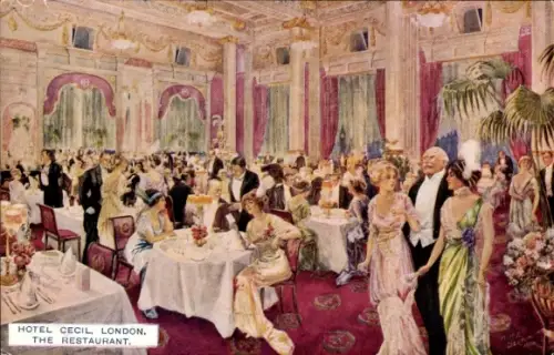 Künstler Ak London City, Hotel Cecil, Restaurant, Innenansicht