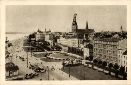 Ak Riga Lettland, Dünakai, Straßenbahnen, Daugavmala