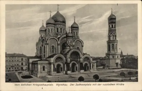Ak Warszawa Warschau Polen, Sachsenplatz mit der russischen Kirche