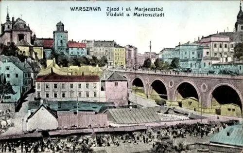 Ak Mariensztat Warszawa Warschau Polen,  Mariensztat, Viadukt, Zjazd i ul. Marjensztad