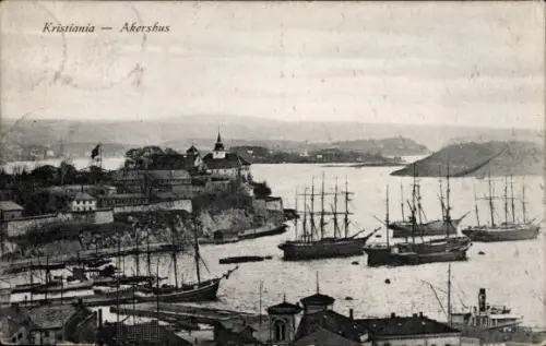 Ak Kristiania Christiania Oslo Norwegen, Akershus, Hafenansicht