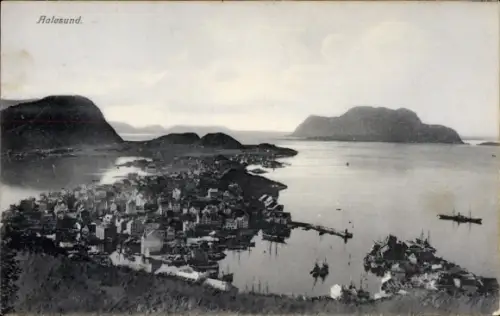 Ak Aalesund Norwegen, Panorama, Blick über den Ort
