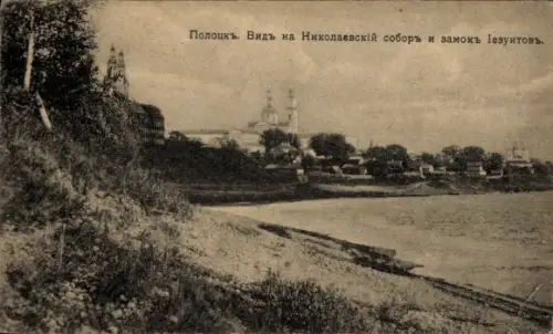 Ak Polozk Weißrussland, Stadtblick vom Ufer aus