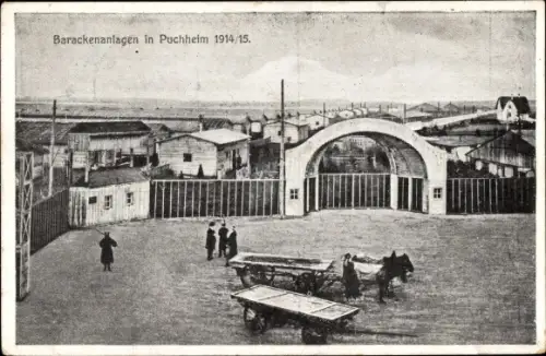 Ak Puchheim in Oberbayern, Kriegsgefangenenlager, Barackenanlagen 1914/15