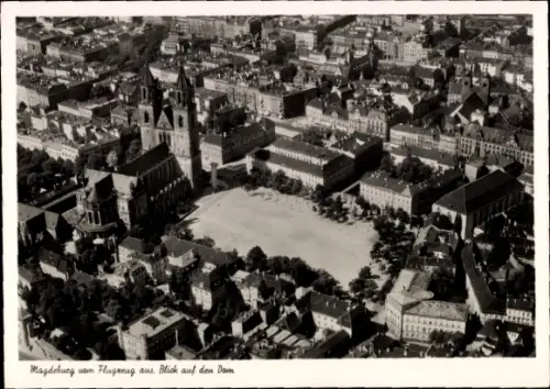 Ak Magdeburg an der Elbe,  Magdeburger Dom, Domplatz, Luftaufnahme