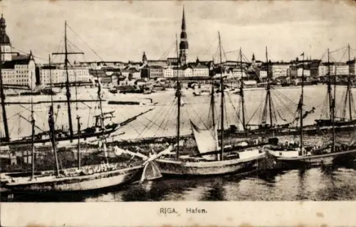 Ak Riga Lettland, Segelschiffe im Hafen