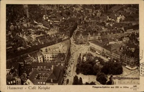 Ak Hannover in Niedersachsen, Cafe Kröpke, Fliegeraufnahme aus 200 m Höhe