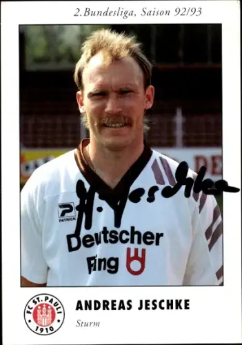 Autogrammkarte Fußballer Andreas Jeschke, FC St. Pauli, Autogramm