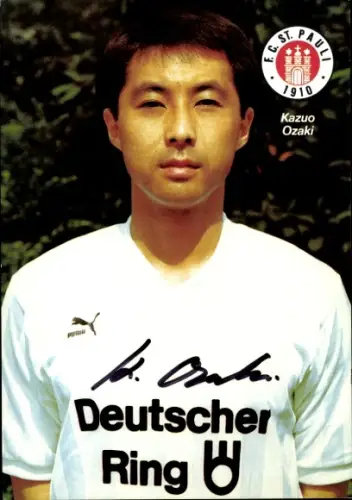 Autogrammkarte Fußballer Kazuo Ozaki, FC St. Pauli, Autogramm