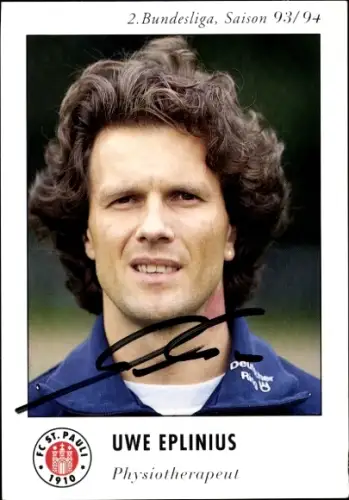Autogrammkarte Physiotherapeut Uwe Eplinius, FC St. Pauli, Autogramm