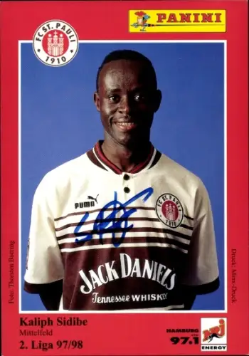 Sammelkarte Fußballer Kaliph Sidibe, FC St. Pauli, Autogramm