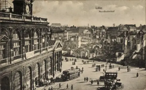 Ak Lille Nord, Nordbahnhof, Kriegszerstörung I. WK