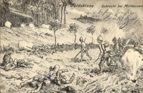 Ak Mulhouse Mülhausen Elsass Haut Rhin, Schlacht, Deutsche Soldaten, I. WK