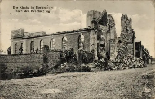 Ak Herbecourt Somme, Kirche nach der Beschießung, Kriegszerstörung I. WK