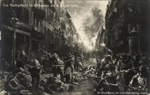 Ak Mulhouse Mülhausen Elsass Haut Rhin, Das Nachtgefecht in Mülhausen am 9 August 1914