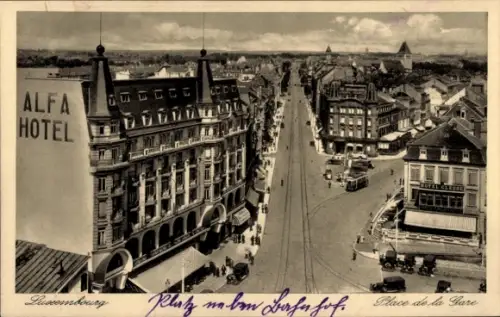 Ak Luxemburg, Straßenbahn auf dem Place de la Gare